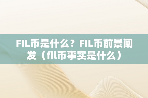 FIL币是什么？FIL币前景阐发（fil币事实是什么）