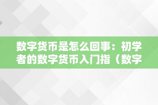 数字货币是怎么回事：初学者的数字货币入门指（数字货币到底是什么玩意）