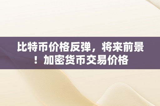 比特币价格反弹，将来前景！加密货币交易价格