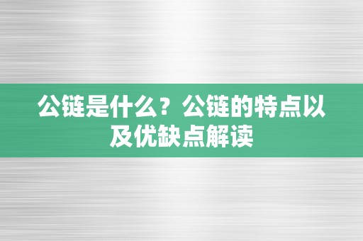 公链是什么？公链的特点以及优缺点解读