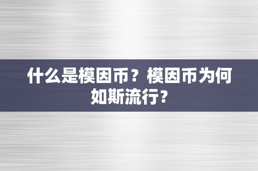 什么是模因币？模因币为何如斯流行？