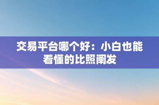 交易平台哪个好：小白也能看懂的比照阐发