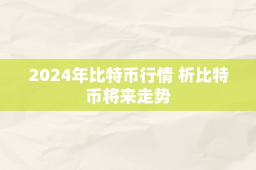 2024年比特币行情 析比特币将来走势