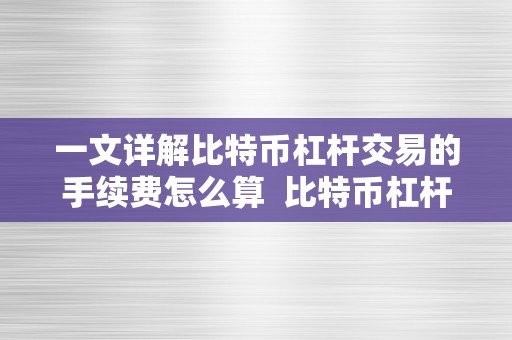 一文详解比特币杠杆交易的手续费怎么算  比特币杠杆交易手续费计算详解