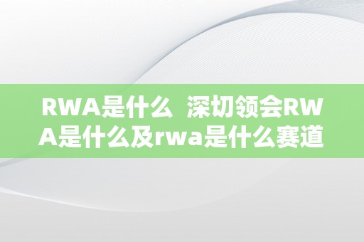 RWA是什么  深切领会RWA是什么及rwa是什么赛道