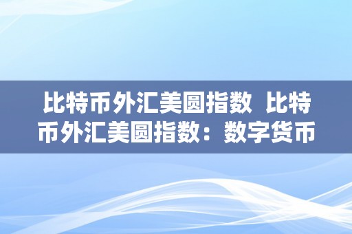 比特币外汇美圆指数  比特币外汇美圆指数：数字货币与传统金融市场的交汇