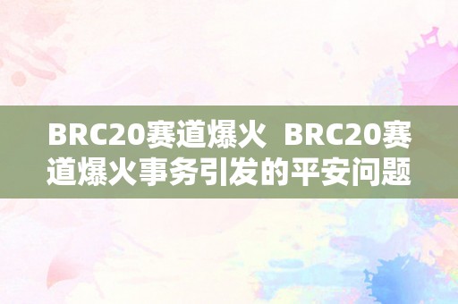 BRC20赛道爆火  BRC20赛道爆火事务引发的平安问题及对BRC赛事的影响