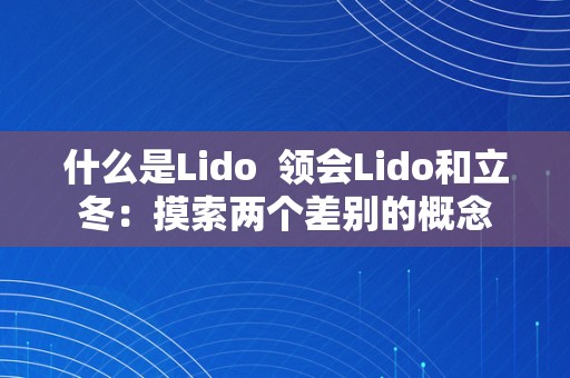 什么是Lido  领会Lido和立冬：摸索两个差别的概念