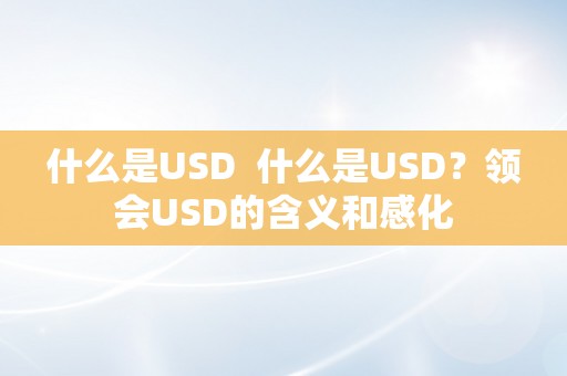 什么是USD  什么是USD？领会USD的含义和感化