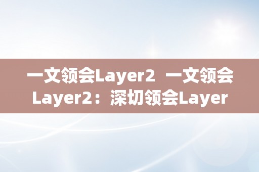 一文领会Layer2  一文领会Layer2：深切领会Layer2收集手艺的原理、应用和将来开展