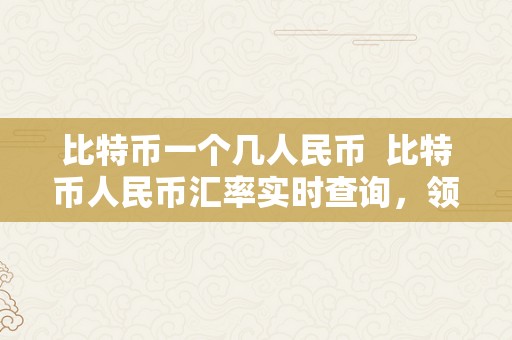 比特币一个几人民币  比特币人民币汇率实时查询，领会比特币一个几人民币