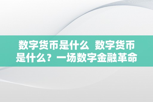 数字货币是什么  数字货币是什么？一场数字金融革命的摸索