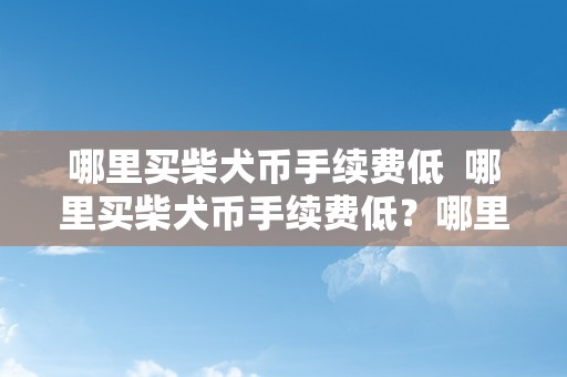 哪里买柴犬币手续费低  哪里买柴犬币手续费低？哪里买柴犬币手续费低一点？