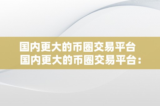 国内更大的币圈交易平台  国内更大的币圈交易平台：火币网