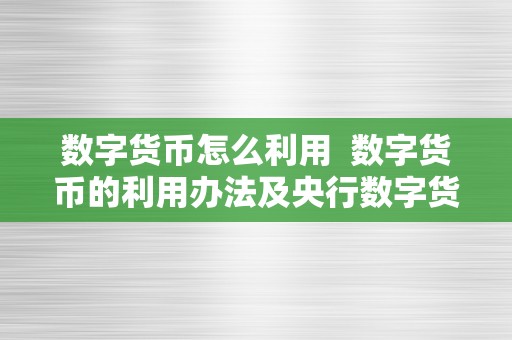 数字货币怎么利用  数字货币的利用办法及央行数字货币的利用指南