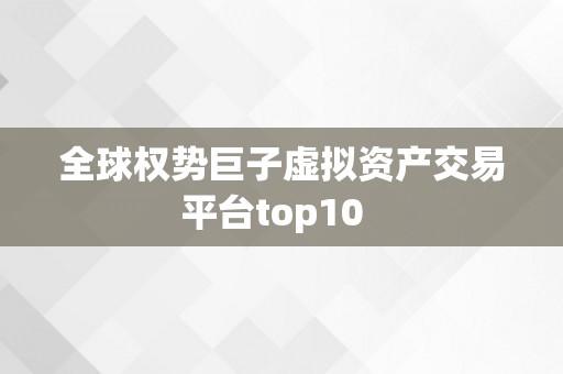 全球权势巨子虚拟资产交易平台top10  